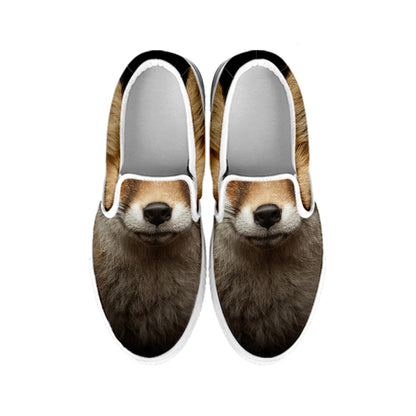 Fox Portrait Print White Slip On Shoes