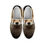 Fox Portrait Print White Slip On Shoes