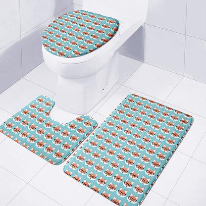 Fox With Glasses Pattern Print 3 Piece Bath Mat Set