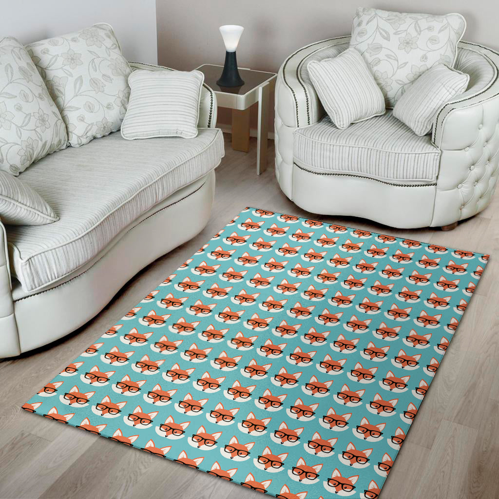 Fox With Glasses Pattern Print Area Rug