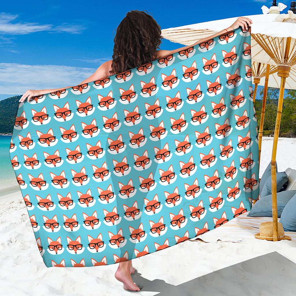Fox With Glasses Pattern Print Beach Sarong Wrap