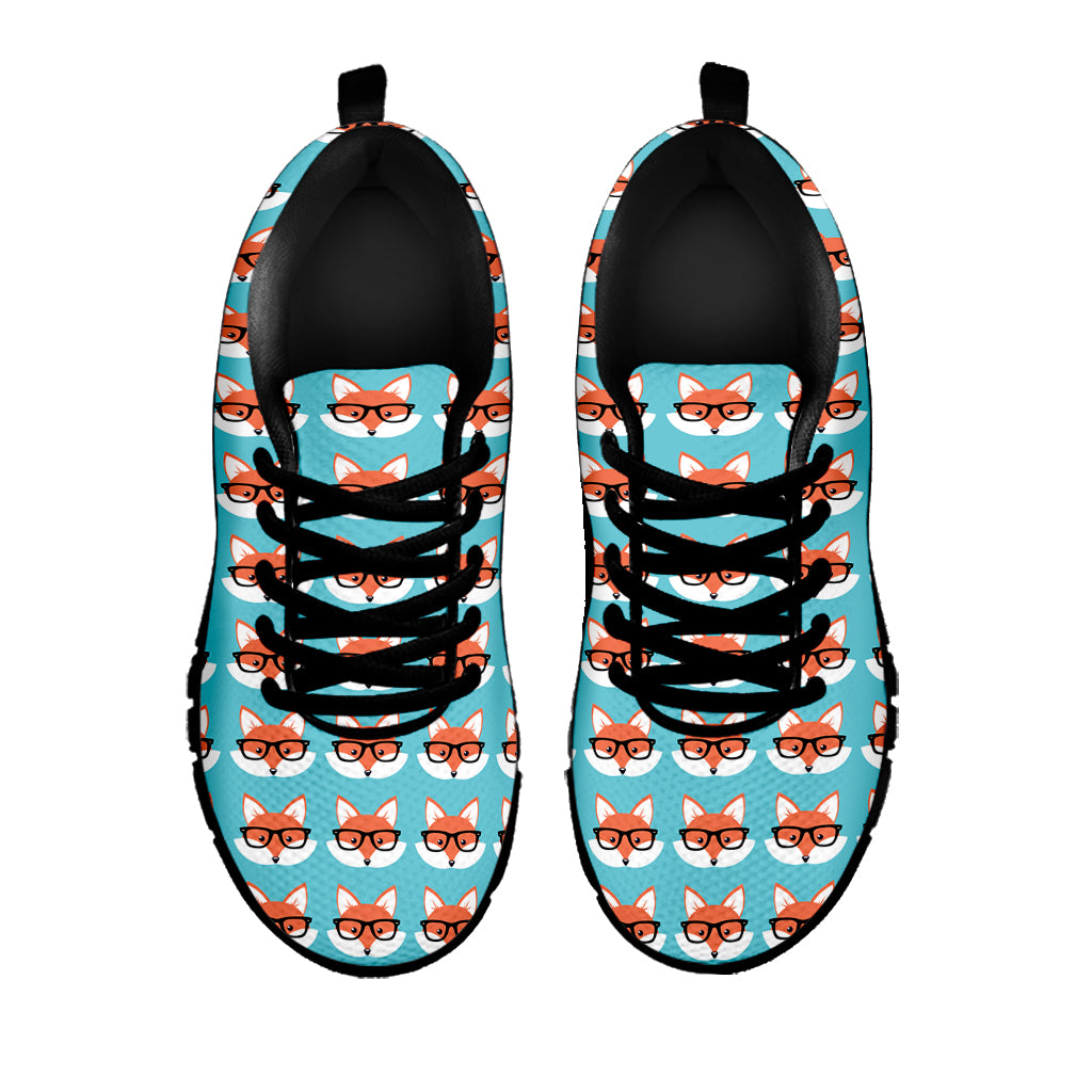 Fox With Glasses Pattern Print Black Sneakers