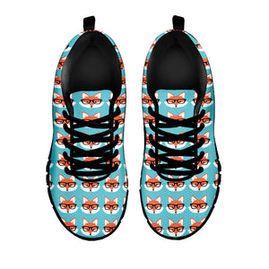 Fox With Glasses Pattern Print Black Sneakers