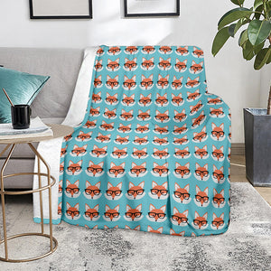 Fox With Glasses Pattern Print Blanket