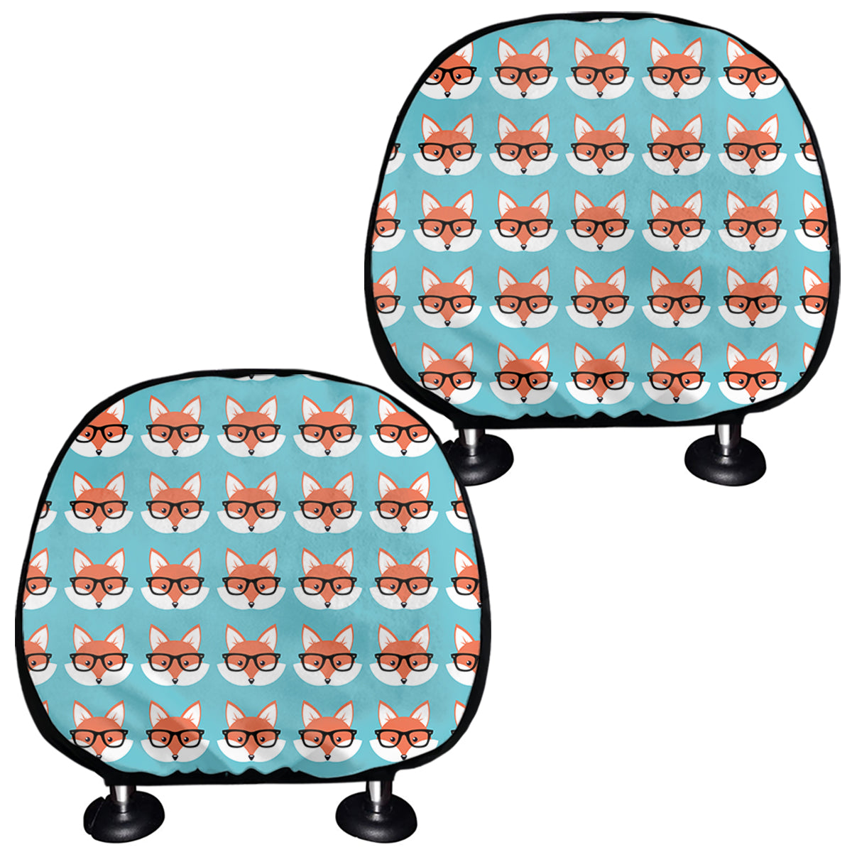 Fox With Glasses Pattern Print Car Headrest Covers