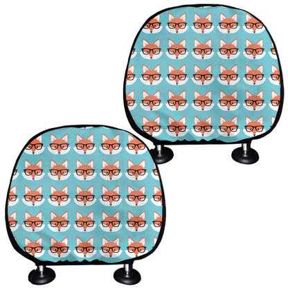 Fox With Glasses Pattern Print Car Headrest Covers