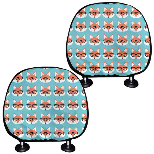 Fox With Glasses Pattern Print Car Headrest Covers
