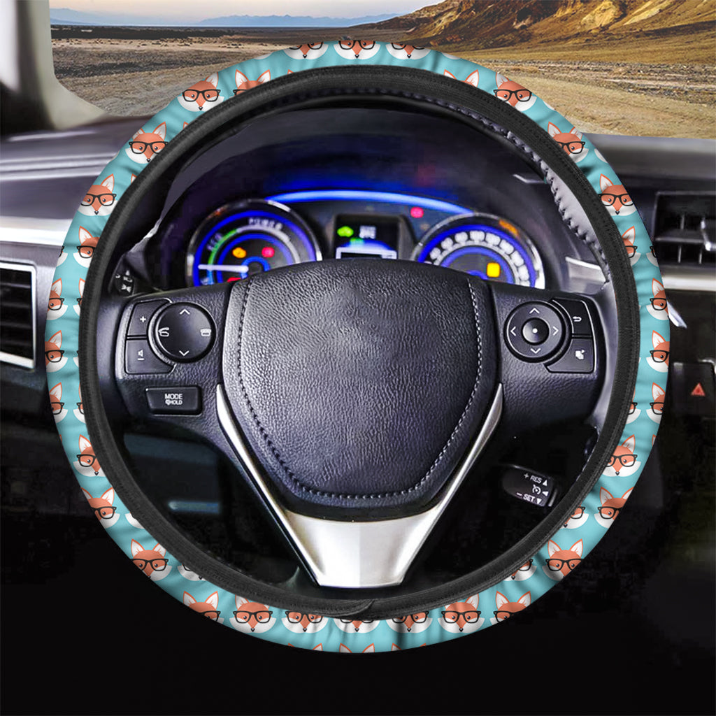 Fox With Glasses Pattern Print Car Steering Wheel Cover