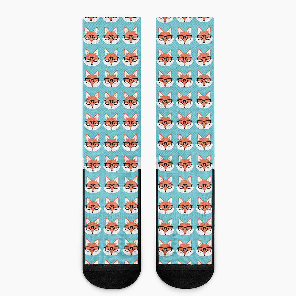 Fox With Glasses Pattern Print Crew Socks