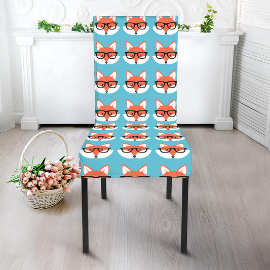 Fox With Glasses Pattern Print Dining Chair Slipcover