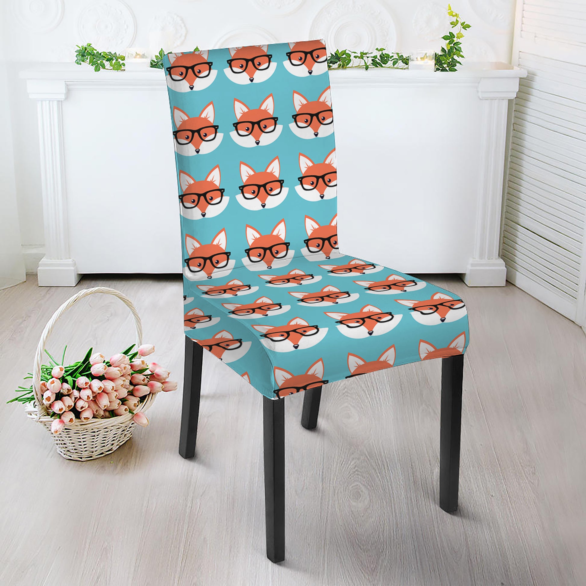 Fox With Glasses Pattern Print Dining Chair Slipcover