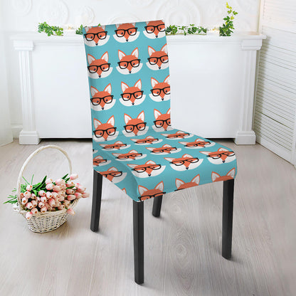 Fox With Glasses Pattern Print Dining Chair Slipcover
