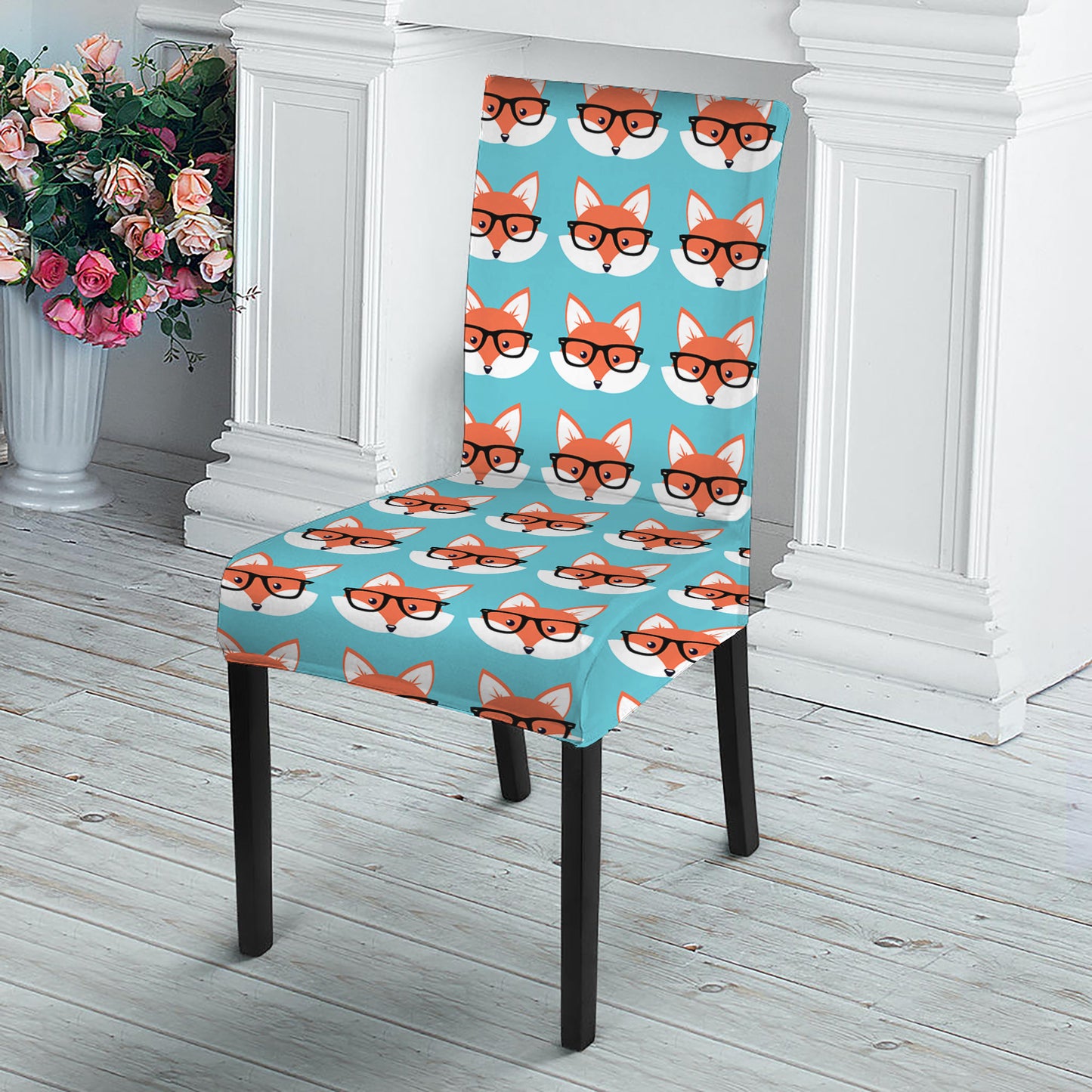 Fox With Glasses Pattern Print Dining Chair Slipcover