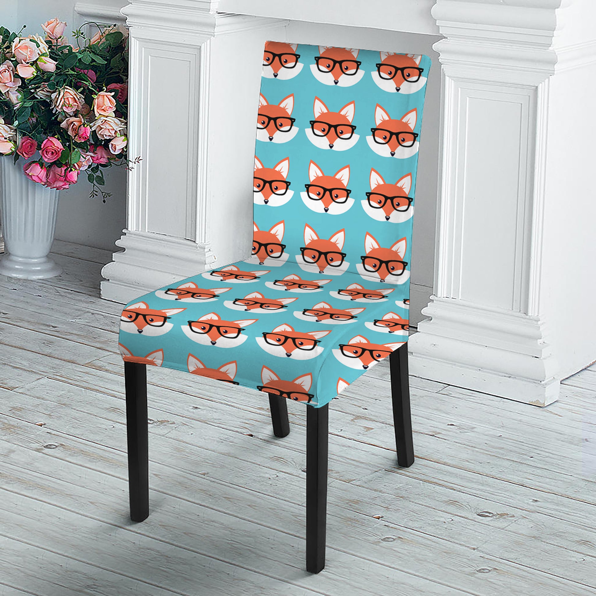 Fox With Glasses Pattern Print Dining Chair Slipcover