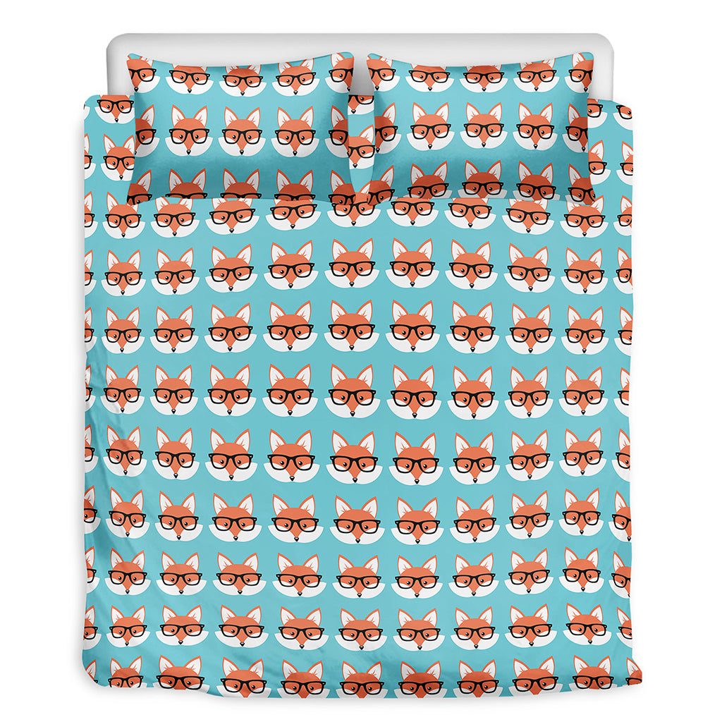 Fox With Glasses Pattern Print Duvet Cover Bedding Set