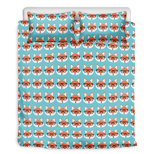 Fox With Glasses Pattern Print Duvet Cover Bedding Set