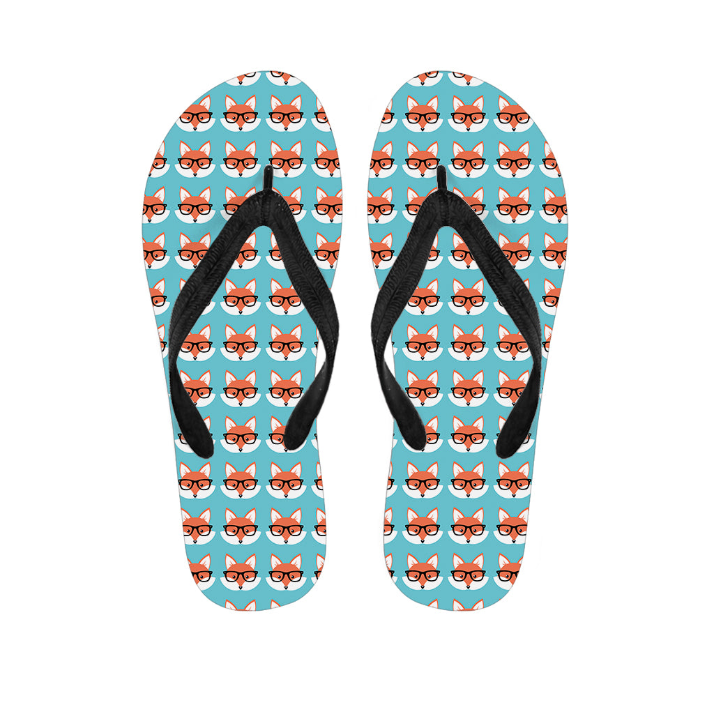 Fox With Glasses Pattern Print Flip Flops