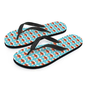 Fox With Glasses Pattern Print Flip Flops