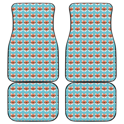 Fox With Glasses Pattern Print Front and Back Car Floor Mats