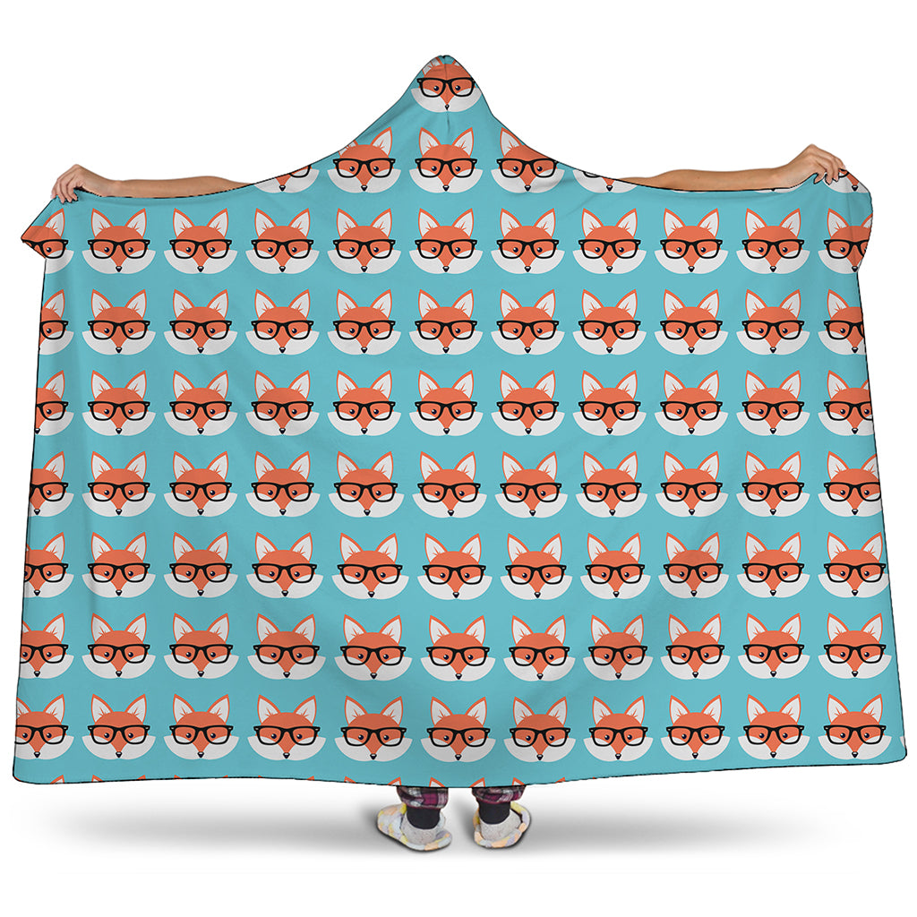 Fox With Glasses Pattern Print Hooded Blanket
