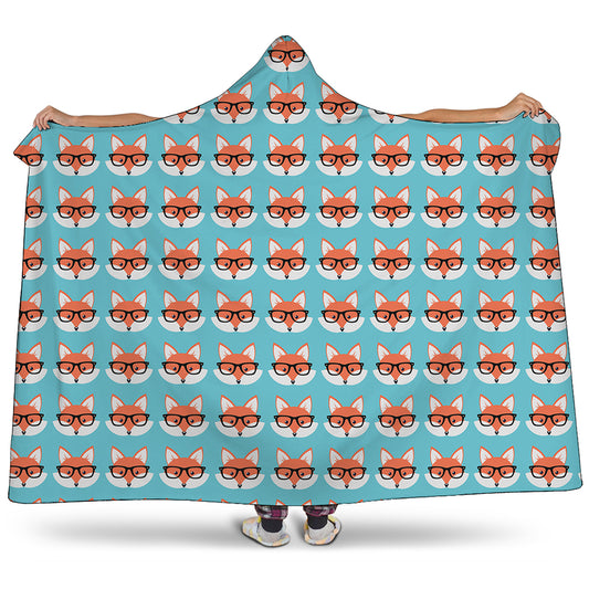 Fox With Glasses Pattern Print Hooded Blanket