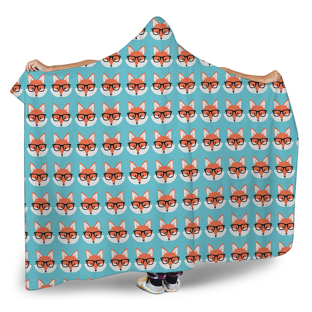 Fox With Glasses Pattern Print Hooded Blanket