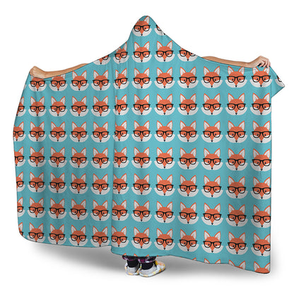 Fox With Glasses Pattern Print Hooded Blanket