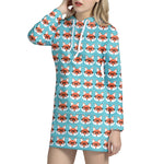 Fox With Glasses Pattern Print Hoodie Dress