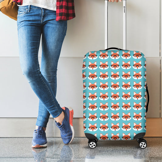 Fox With Glasses Pattern Print Luggage Cover