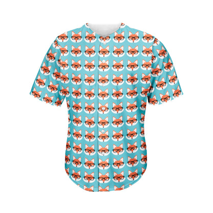 Fox With Glasses Pattern Print Men's Baseball Jersey