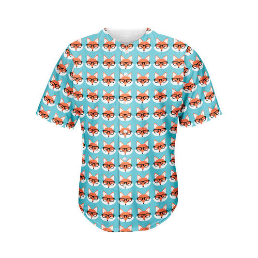 Fox With Glasses Pattern Print Men's Baseball Jersey
