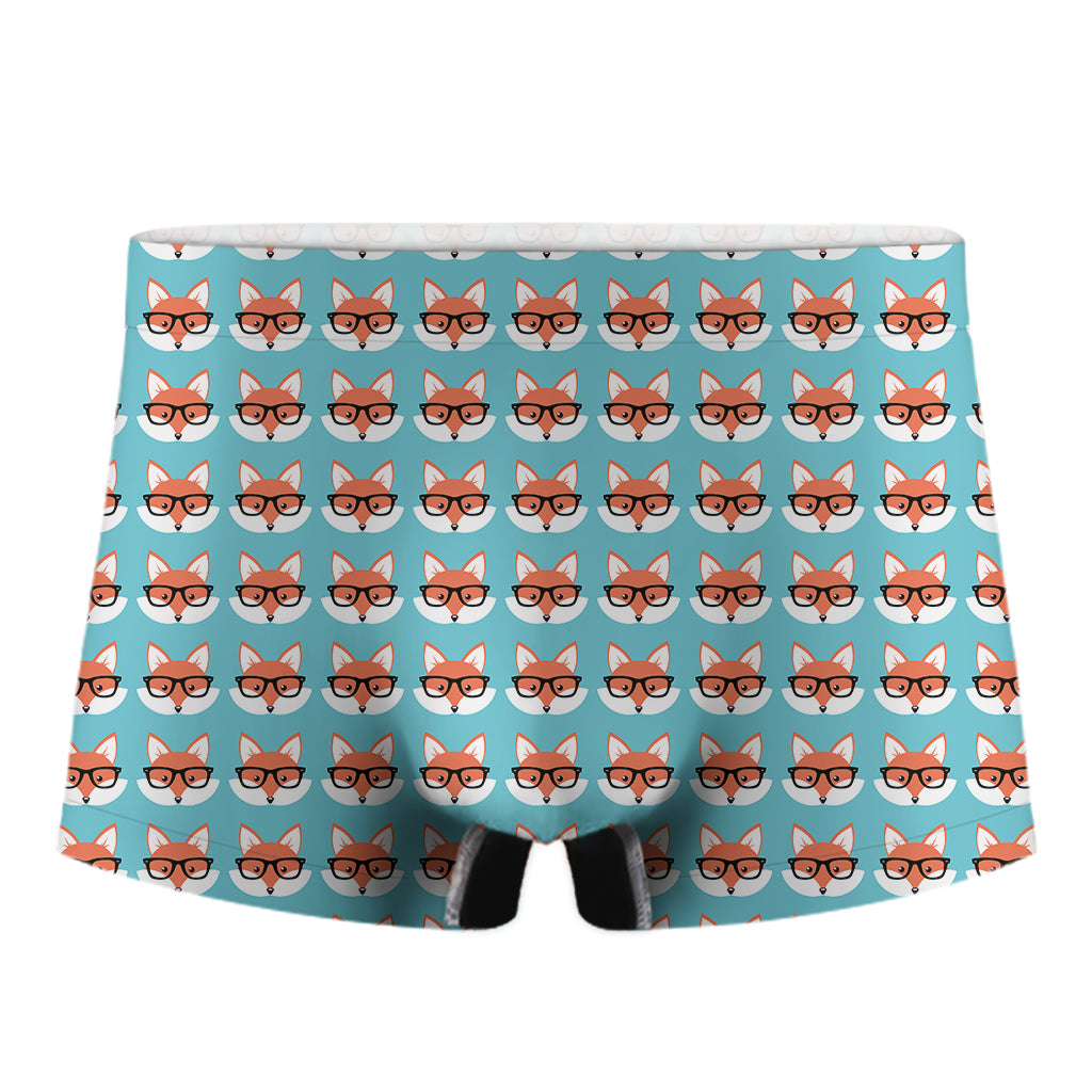 Fox With Glasses Pattern Print Men's Boxer Briefs