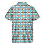 Fox With Glasses Pattern Print Men's Short Sleeve Shirt