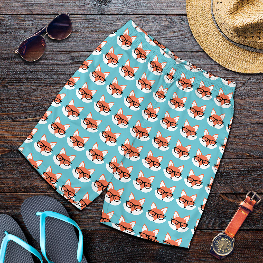 Fox With Glasses Pattern Print Men's Shorts