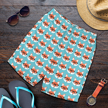 Fox With Glasses Pattern Print Men's Shorts