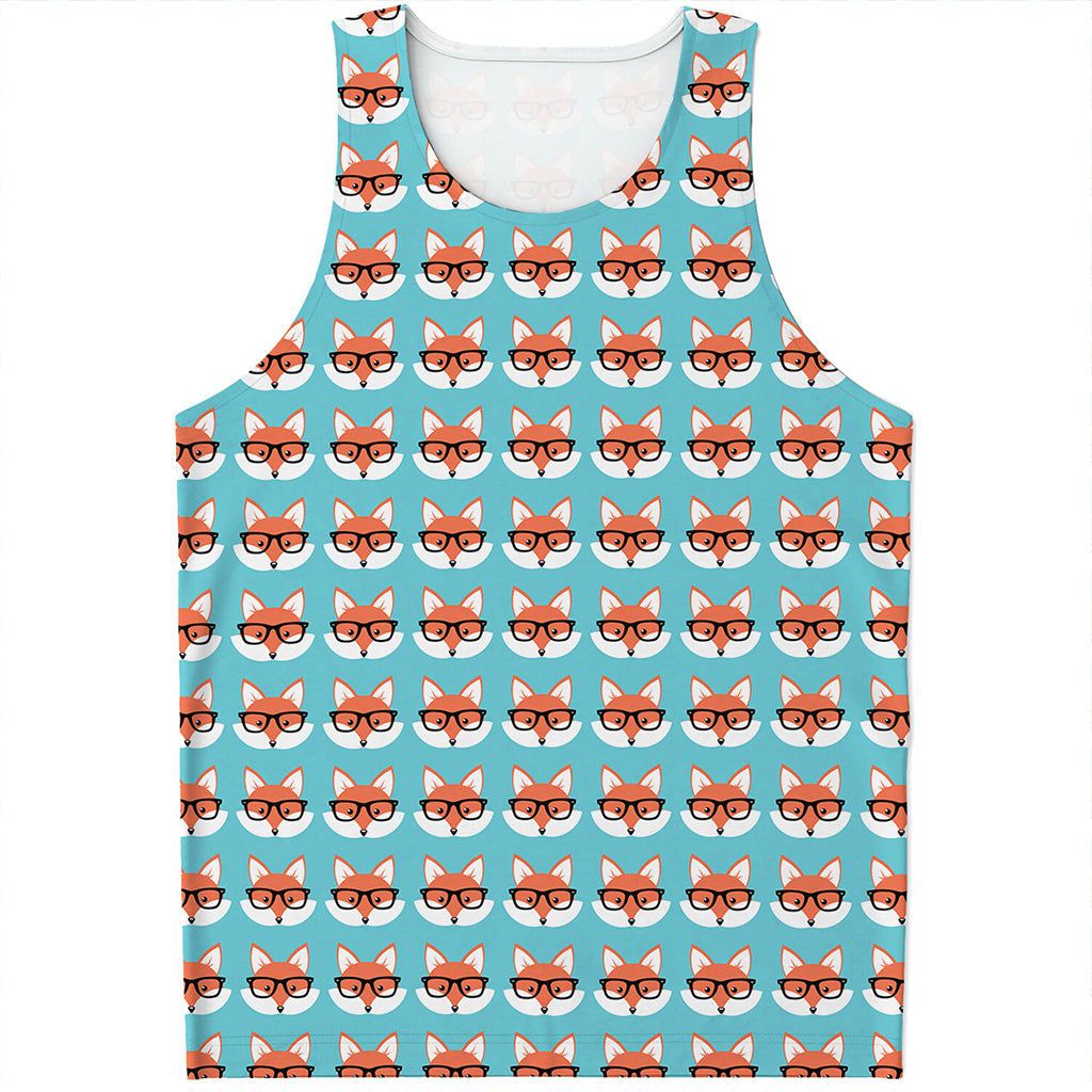 Fox With Glasses Pattern Print Men's Tank Top