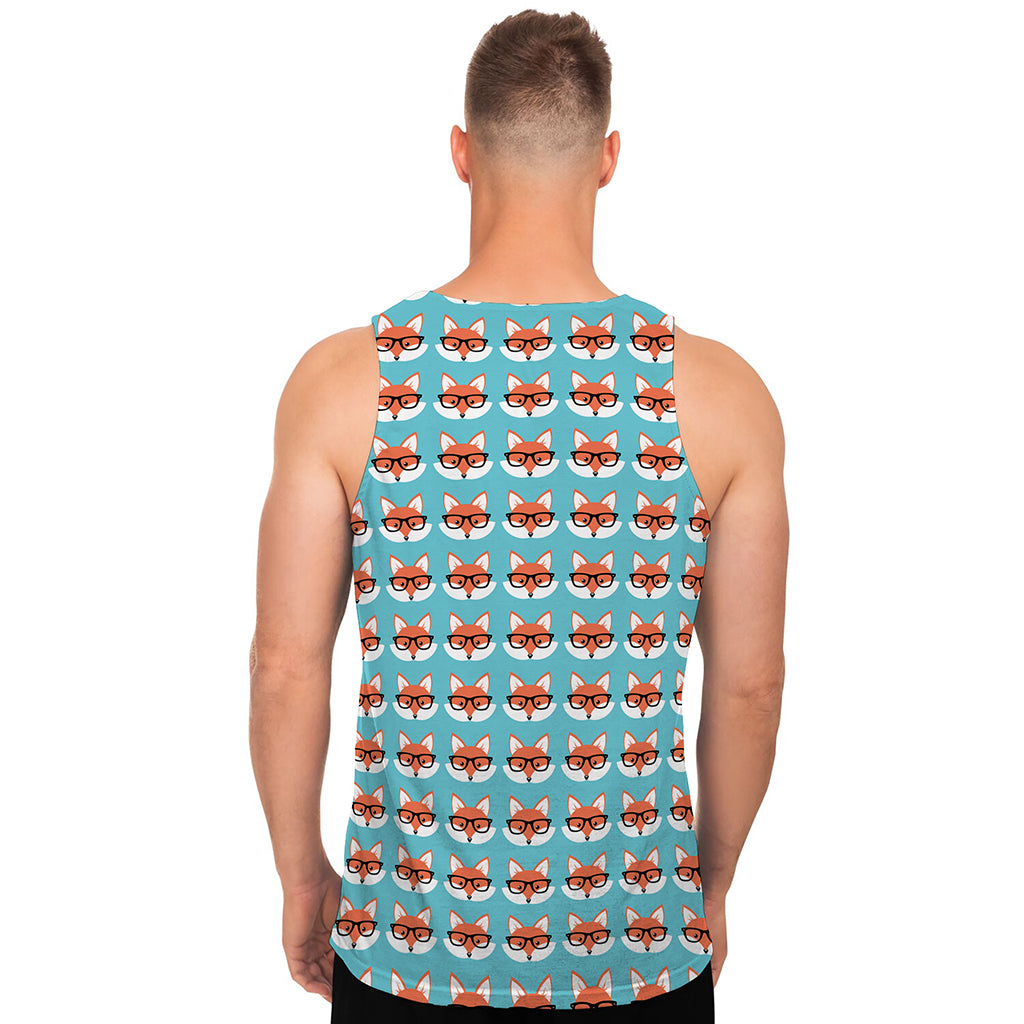 Fox With Glasses Pattern Print Men's Tank Top