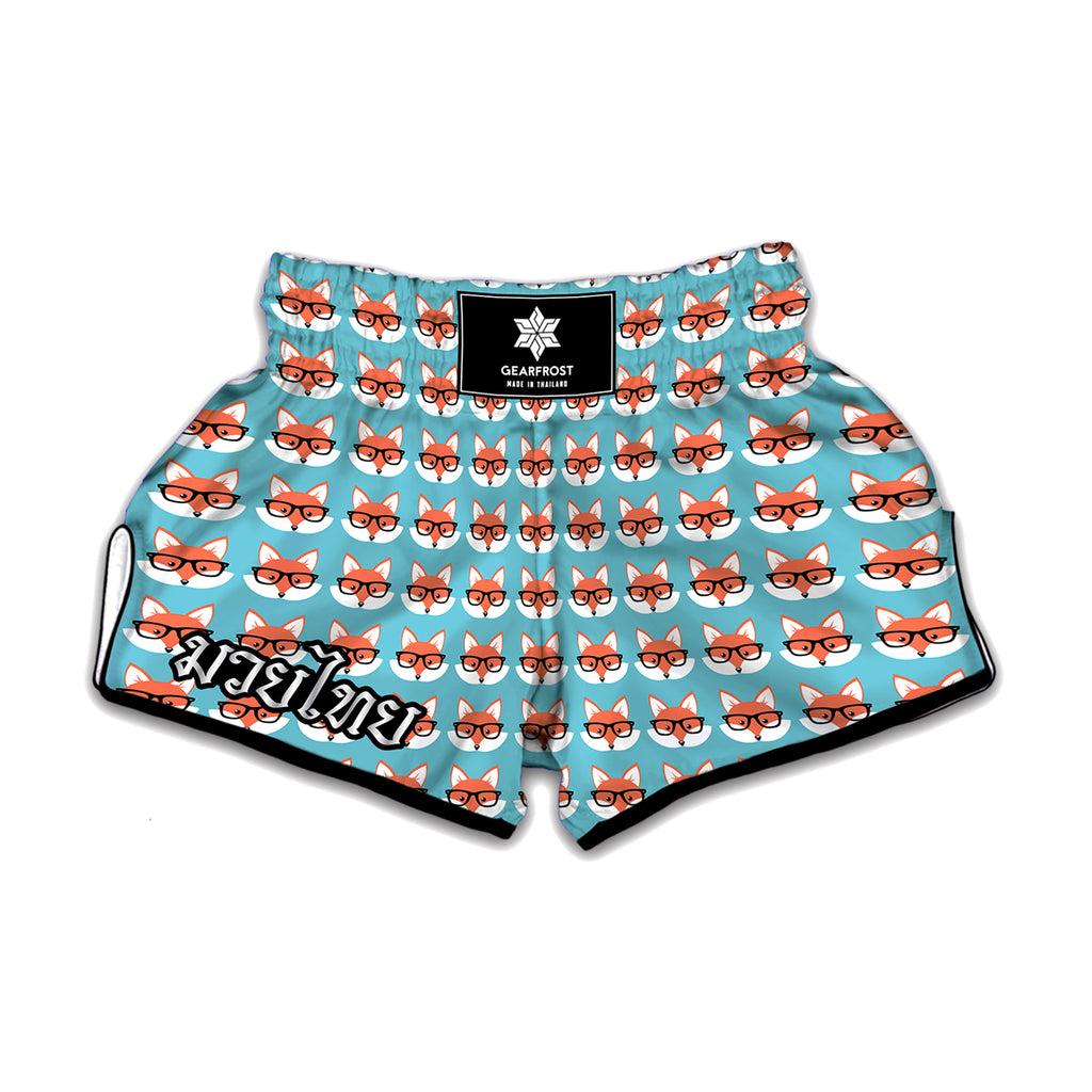 Fox With Glasses Pattern Print Muay Thai Boxing Shorts