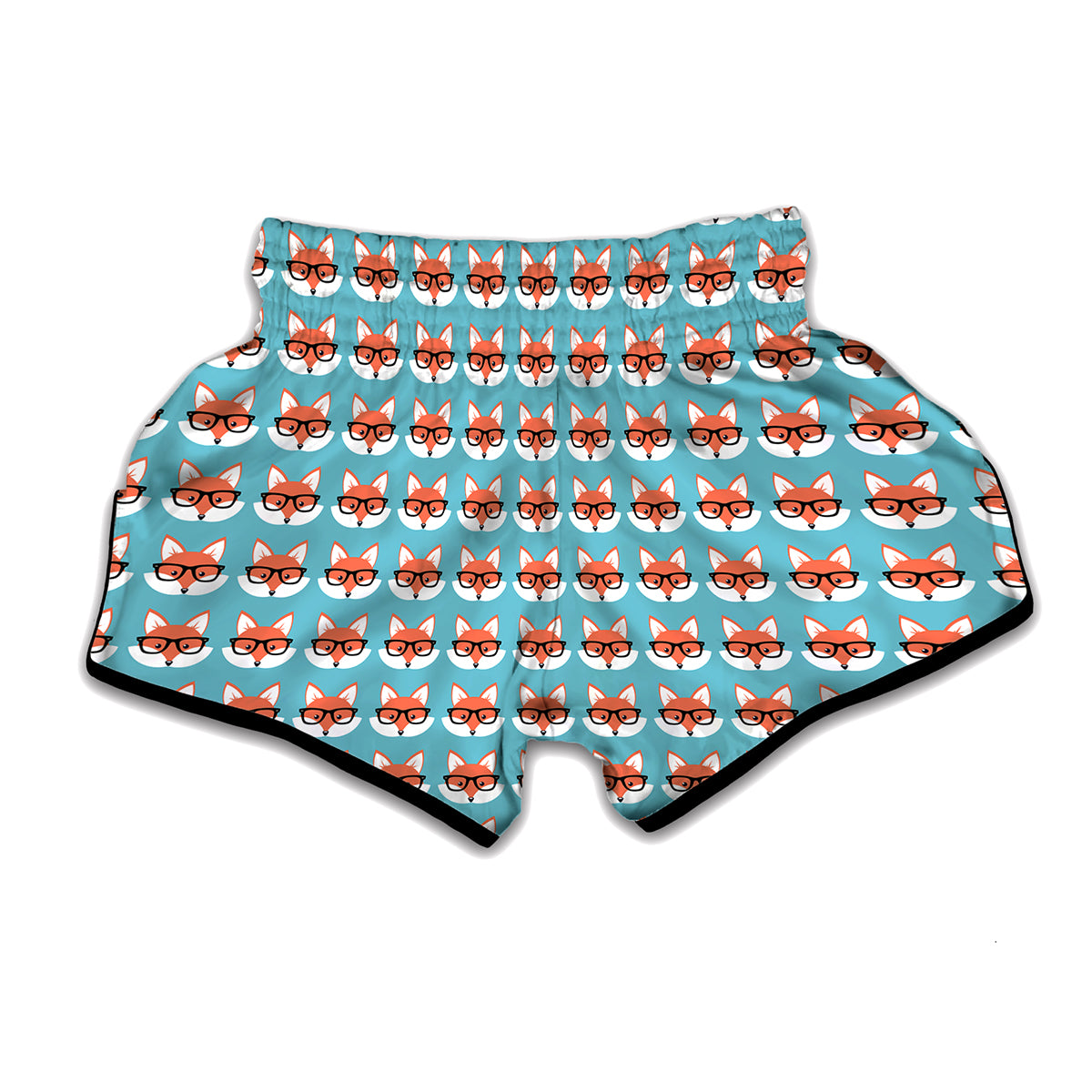 Fox With Glasses Pattern Print Muay Thai Boxing Shorts