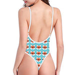 Fox With Glasses Pattern Print One Piece High Cut Swimsuit