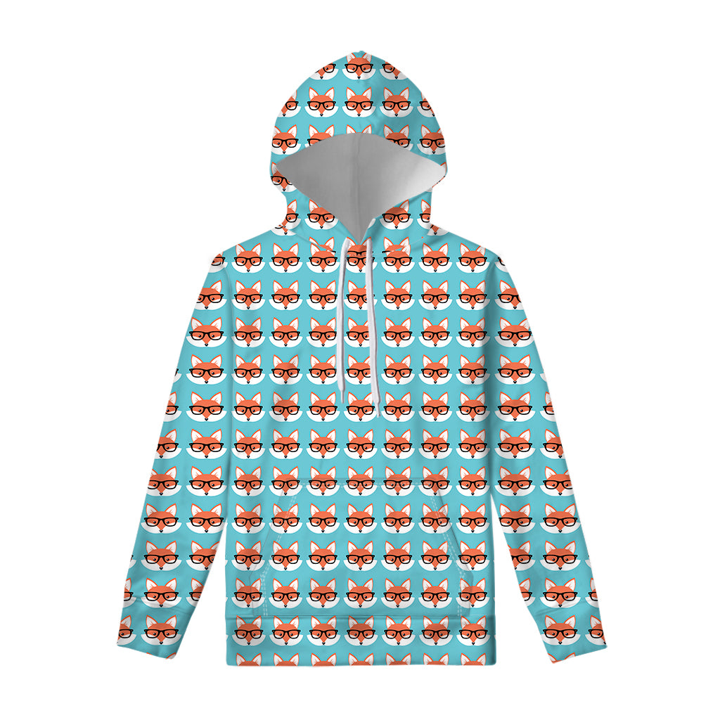 Fox With Glasses Pattern Print Pullover Hoodie