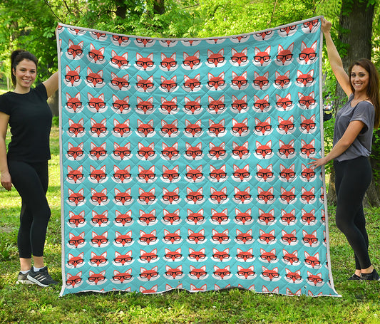 Fox With Glasses Pattern Print Quilt
