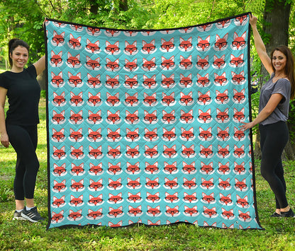 Fox With Glasses Pattern Print Quilt