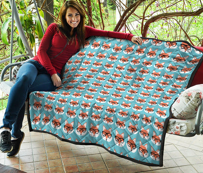 Fox With Glasses Pattern Print Quilt