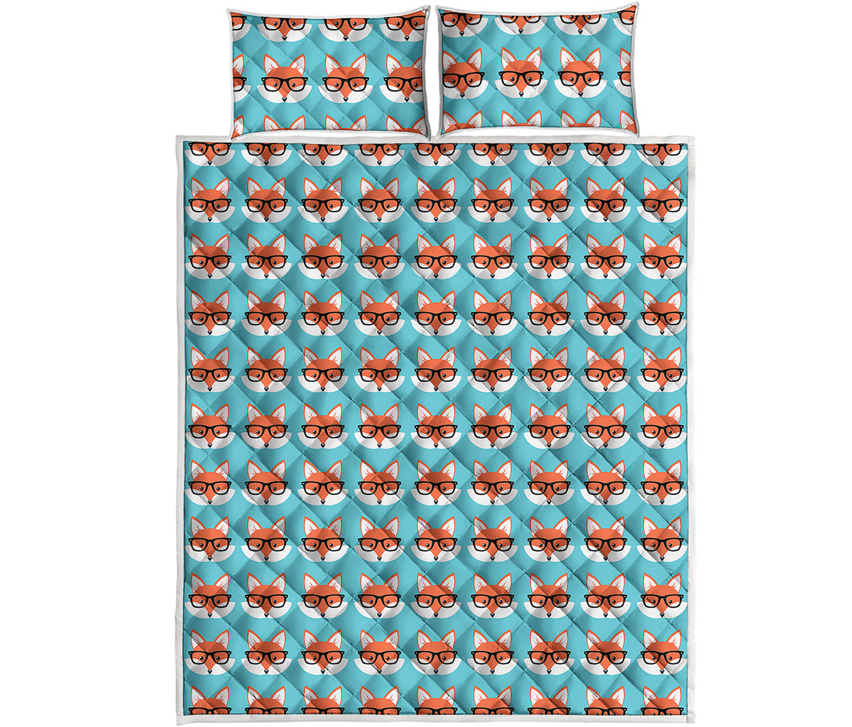Fox With Glasses Pattern Print Quilt Bed Set