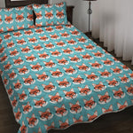 Fox With Glasses Pattern Print Quilt Bed Set
