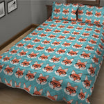 Fox With Glasses Pattern Print Quilt Bed Set
