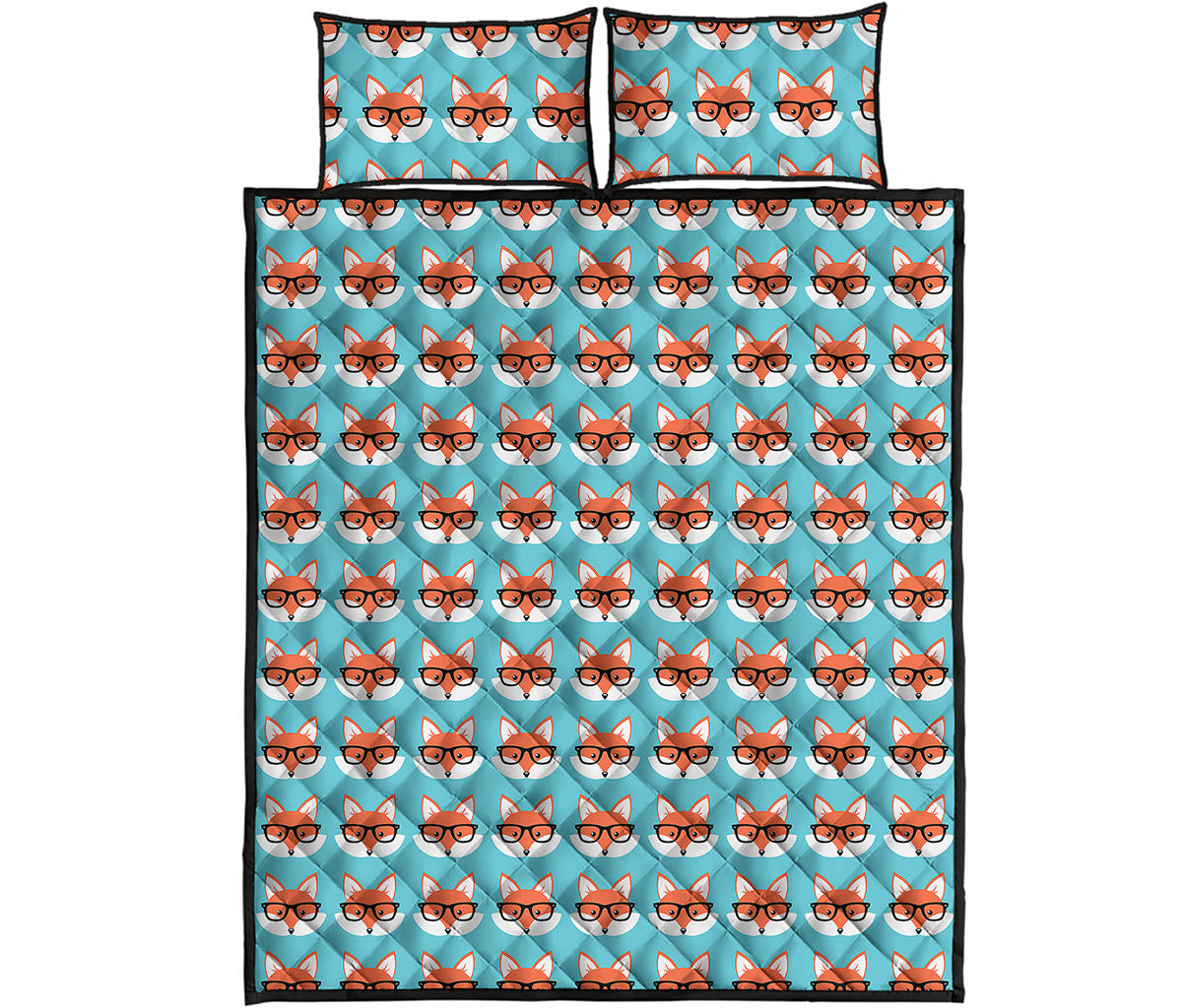 Fox With Glasses Pattern Print Quilt Bed Set