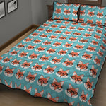 Fox With Glasses Pattern Print Quilt Bed Set