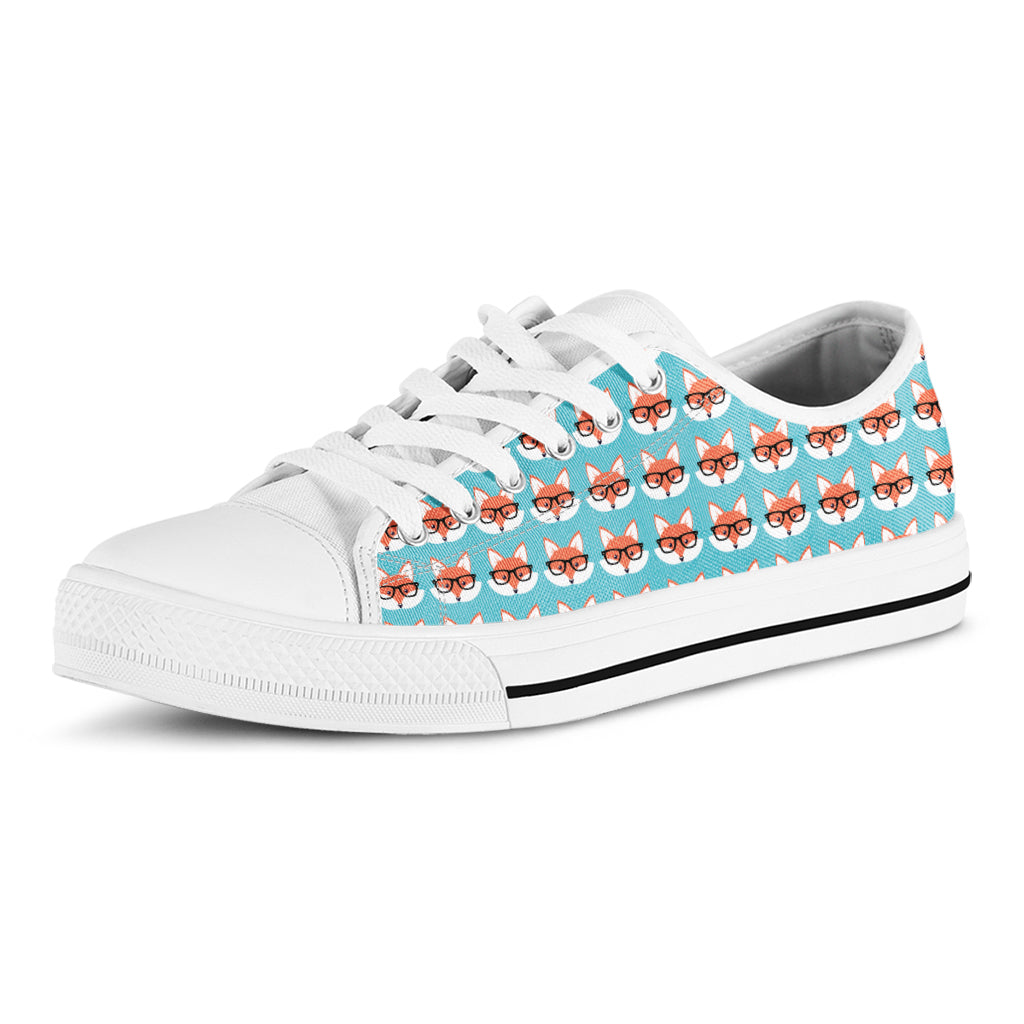 Fox With Glasses Pattern Print White Low Top Shoes